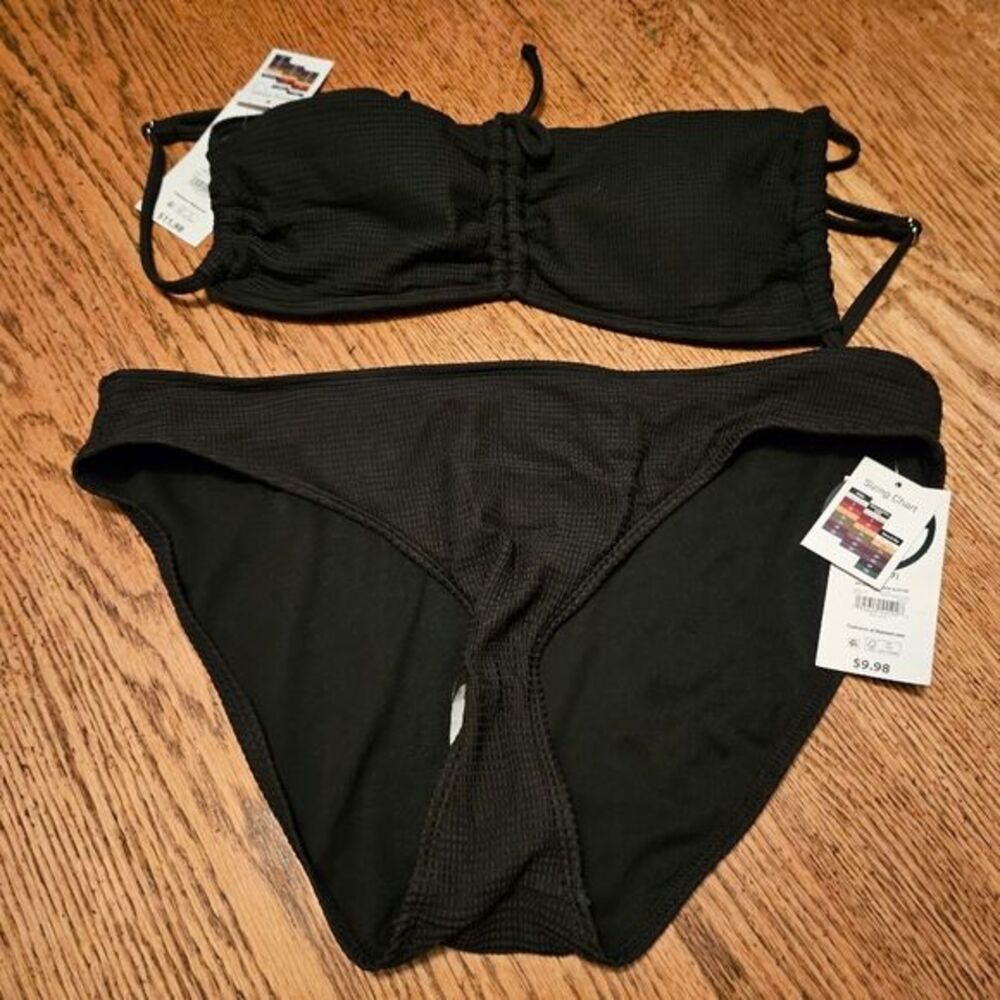 NWT No Boundaries Black Bikini Set XL 15-17 Padded‎ Top & Bottom Swim Halter Tie